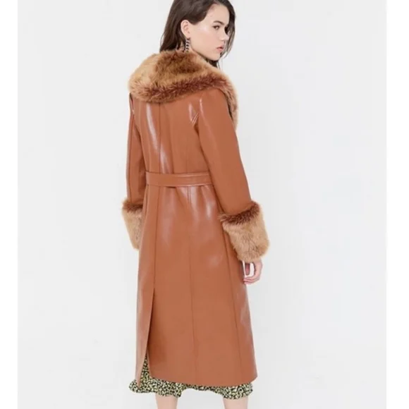 Urban Outfitters Jackets & Coats | Glam Faux Fur Faux Leather Brown Trench Coat - Picture 3 of 7